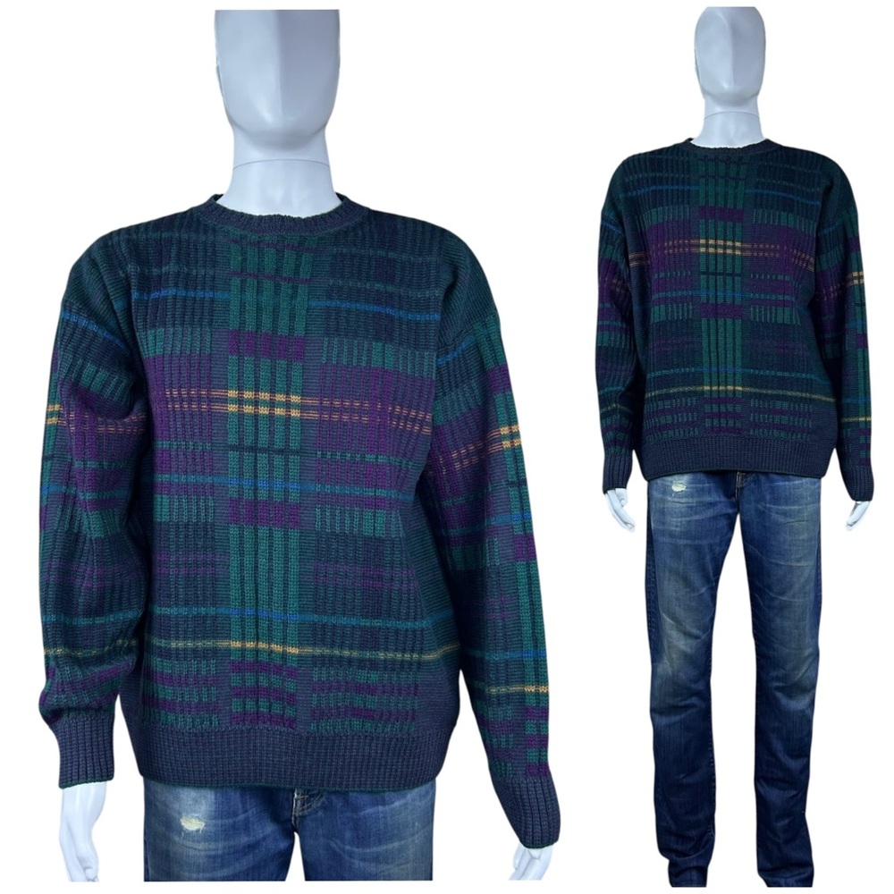 VTG Pendleton 100% Virgin Wool Crew Neck Sweater Geometric Heritage USA Mens L
